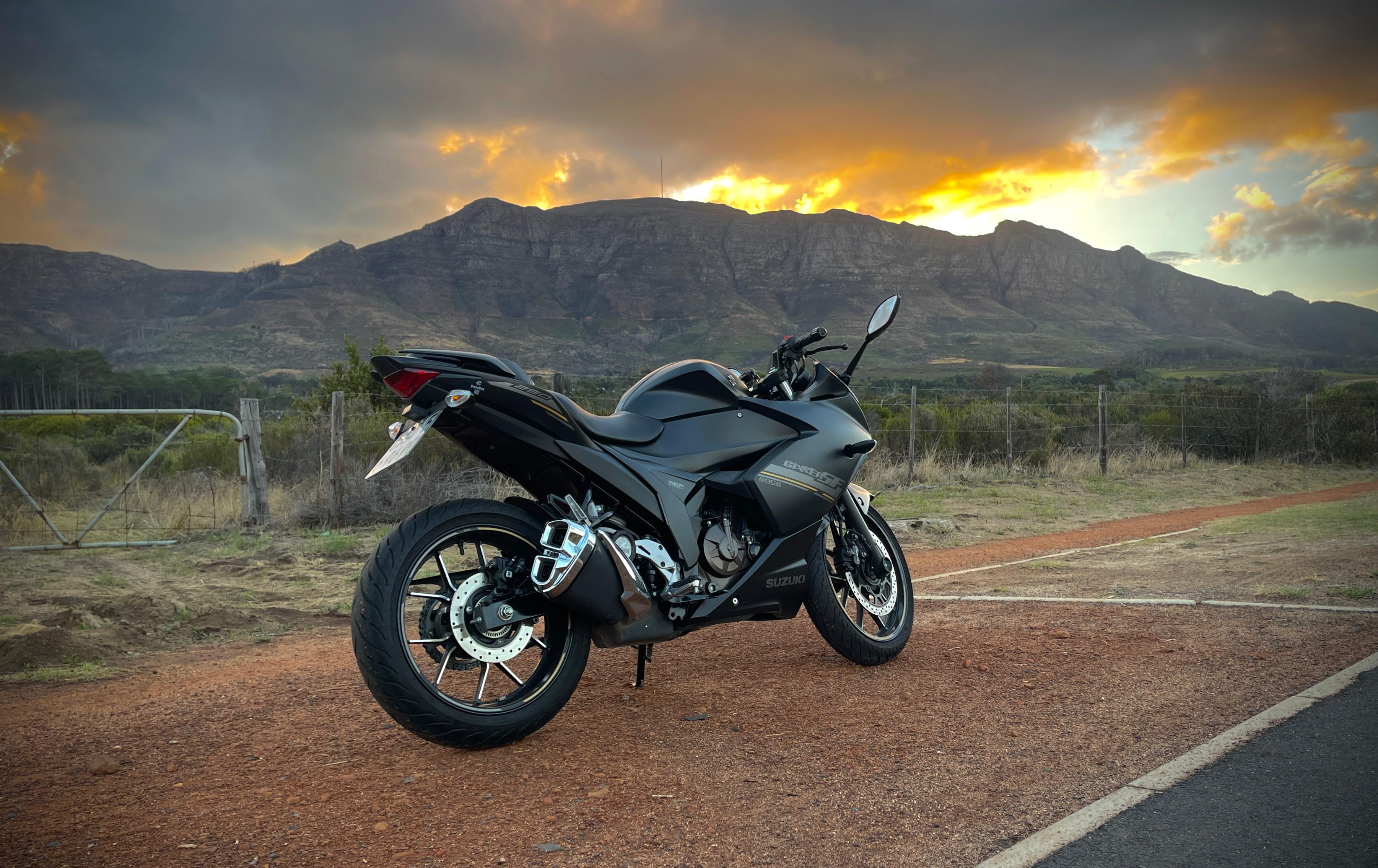 Sunset stop on the Gixxer